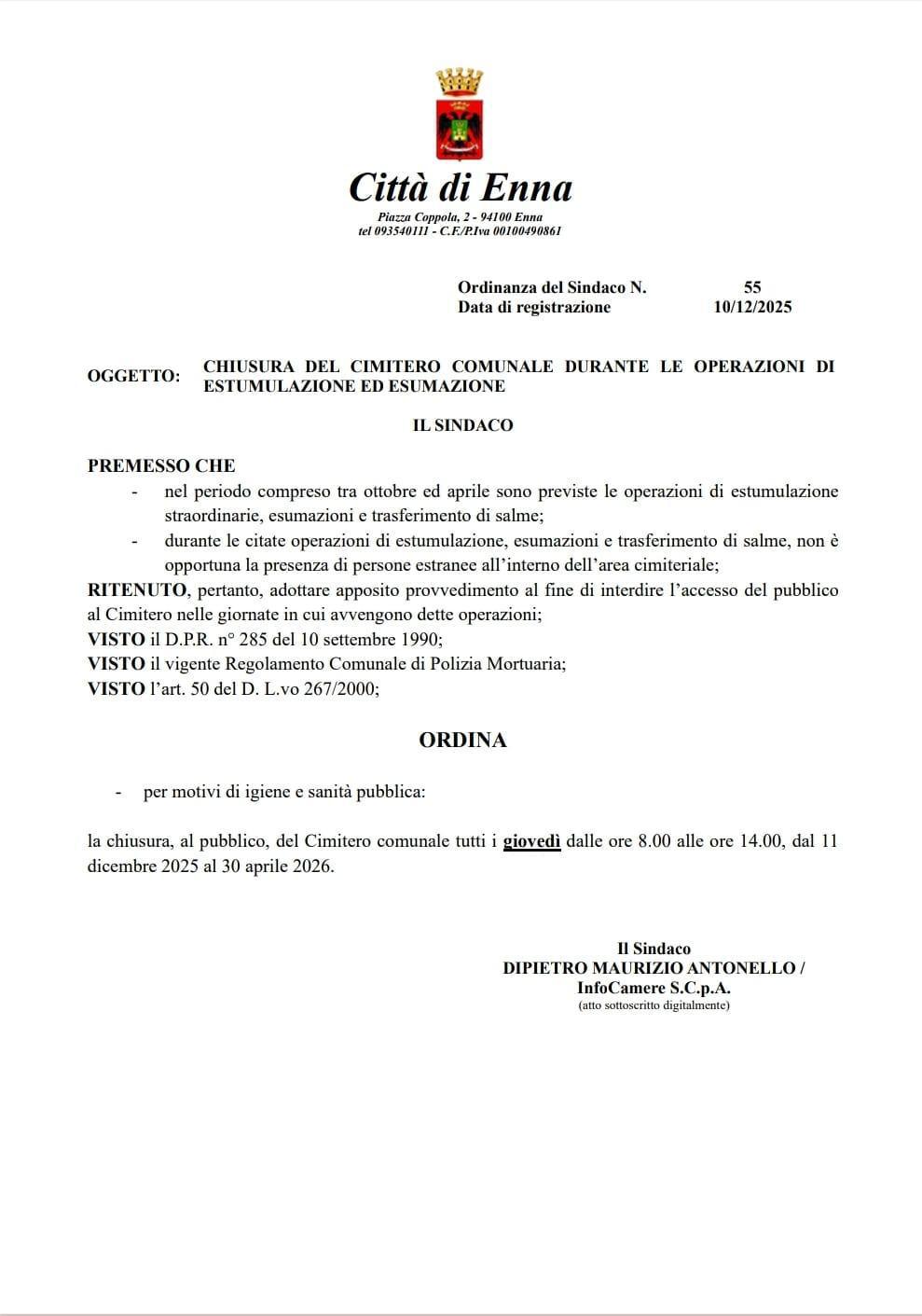 CHIUSURA DEL CIMITERO COMUNALE 