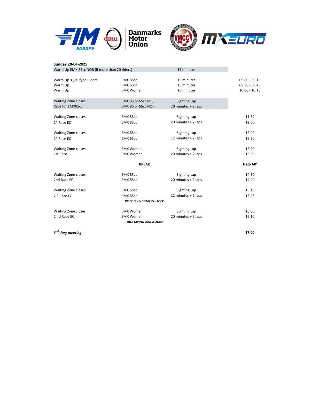 EMX of Denmark : Esbjerg - Entry List & Schedule