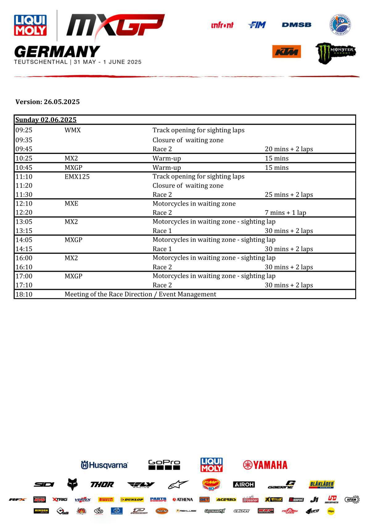 MXGP of Germany : Timetable