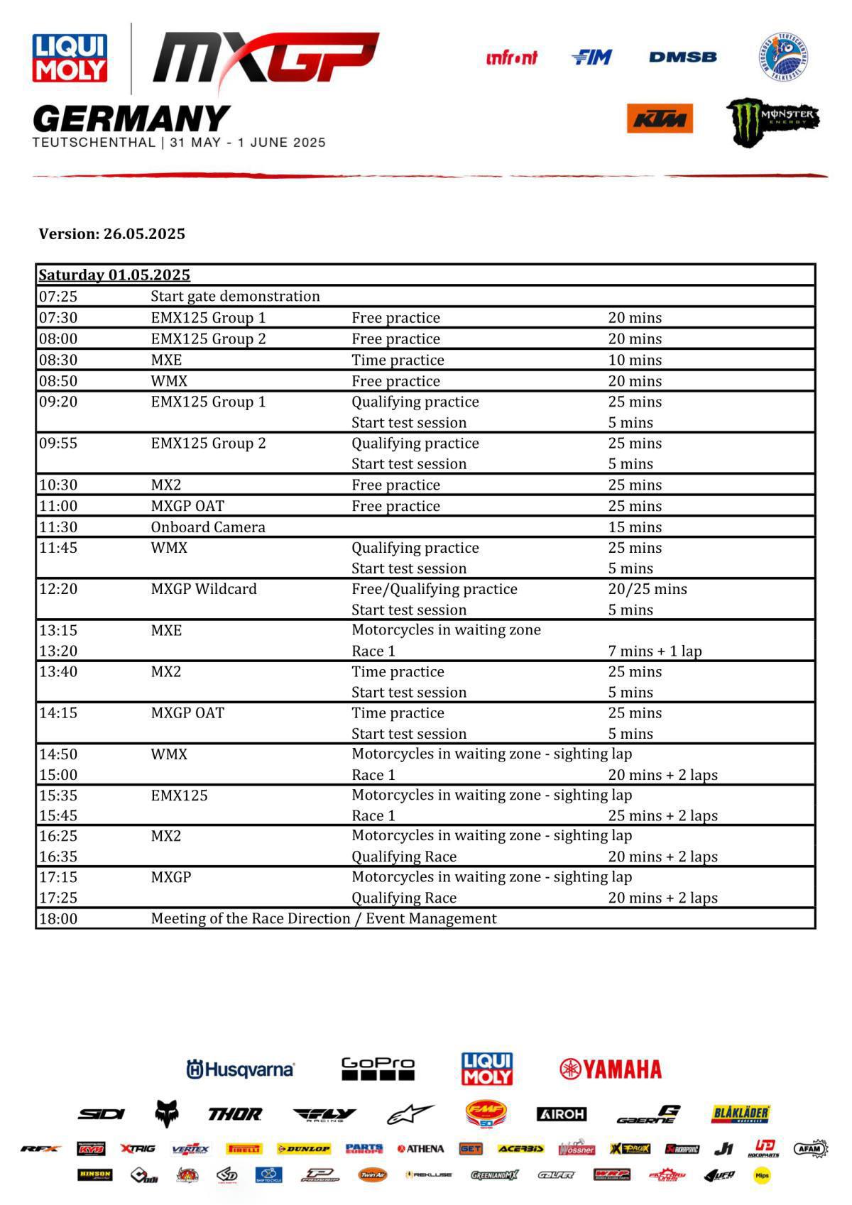 MXGP of Germany : Timetable