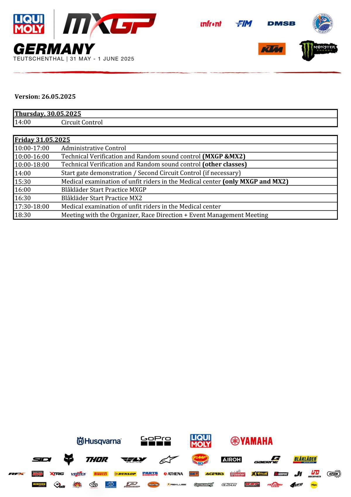 MXGP of Germany : Timetable