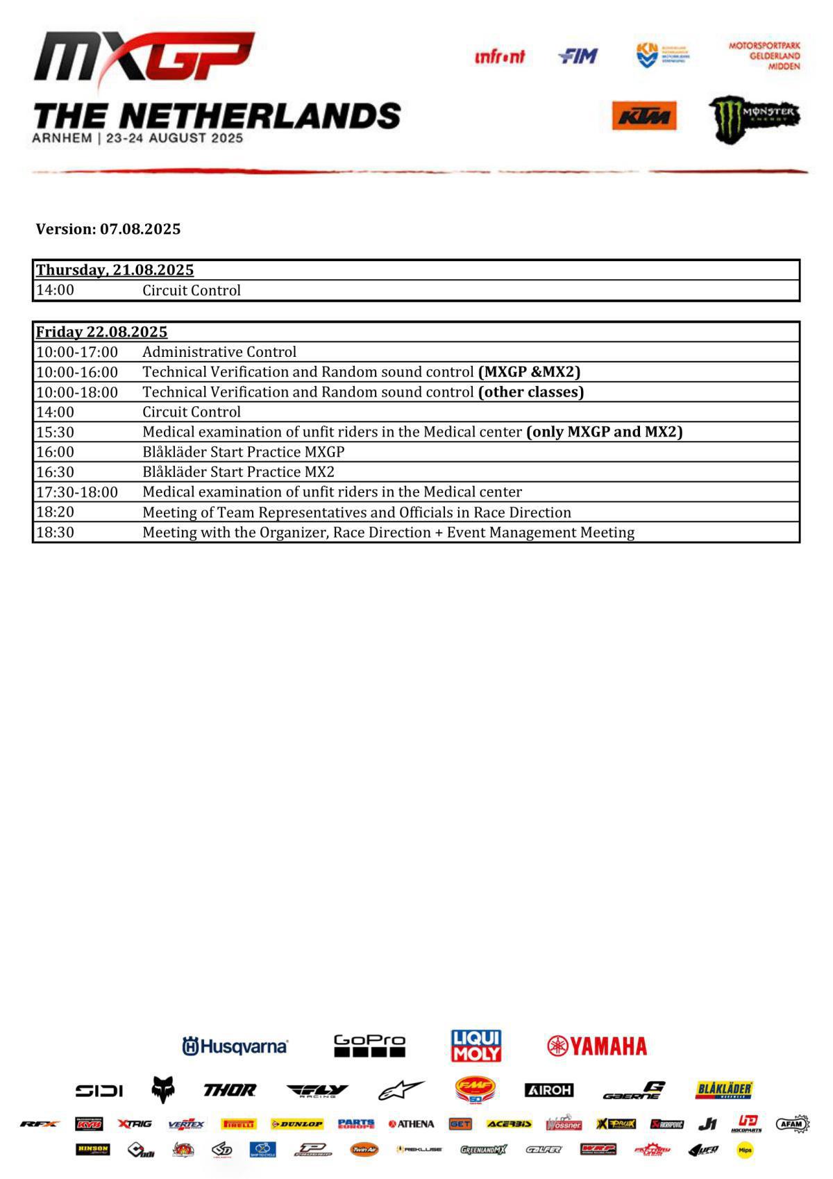 MXGP of the Netherlands : Timetable