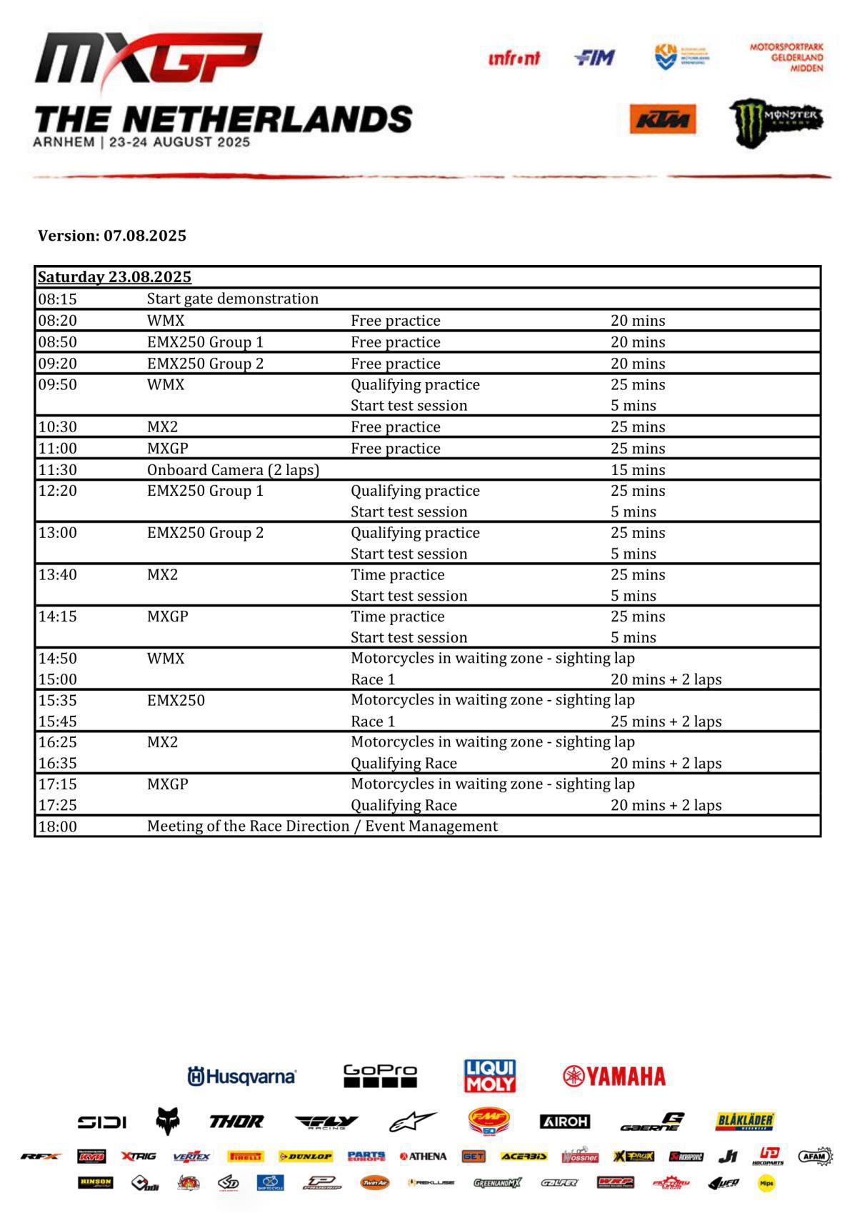 MXGP of the Netherlands : Timetable