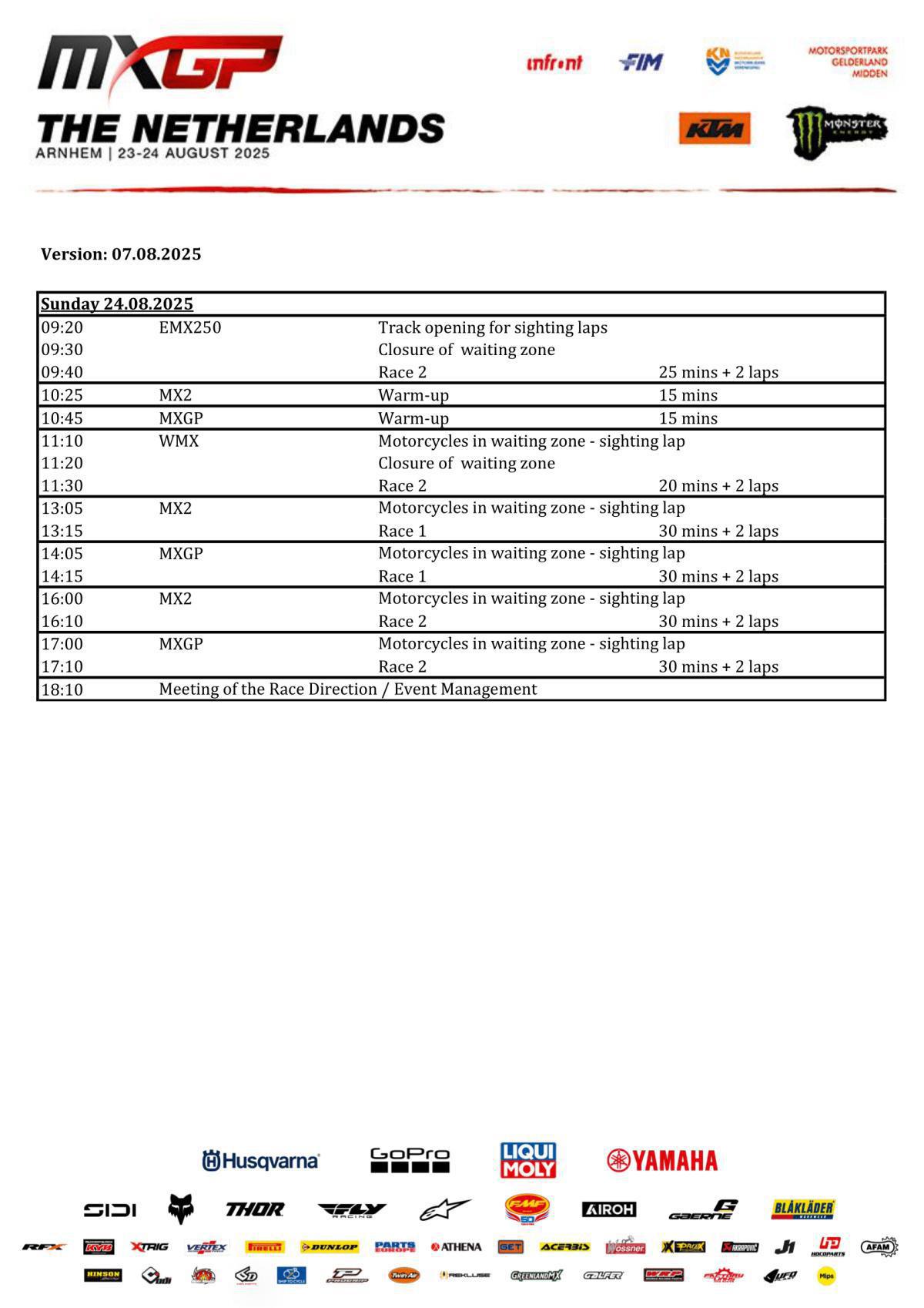 MXGP of the Netherlands : Timetable