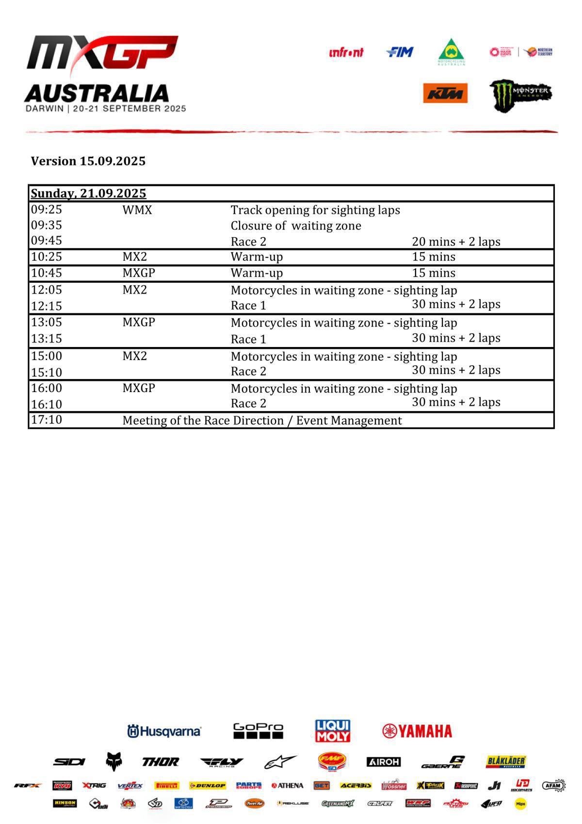 MXGP of Australia : Timetable
