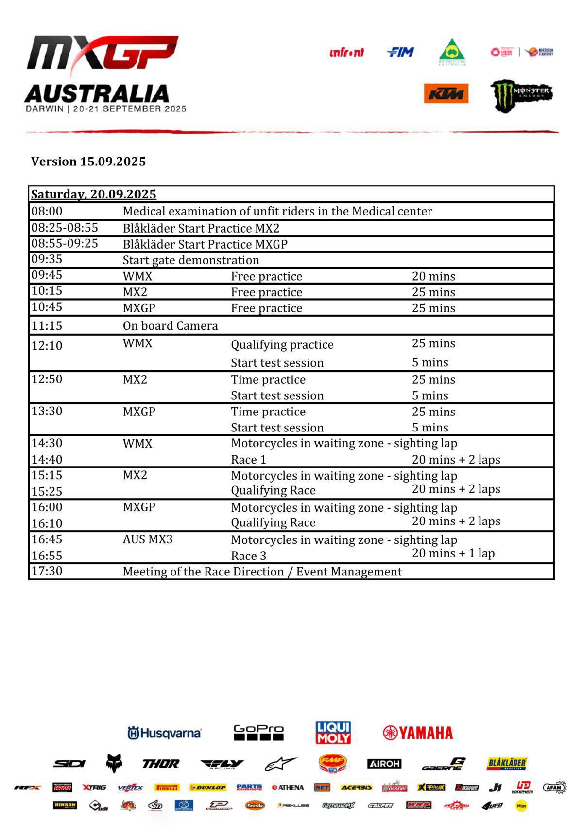 MXGP of Australia : Timetable