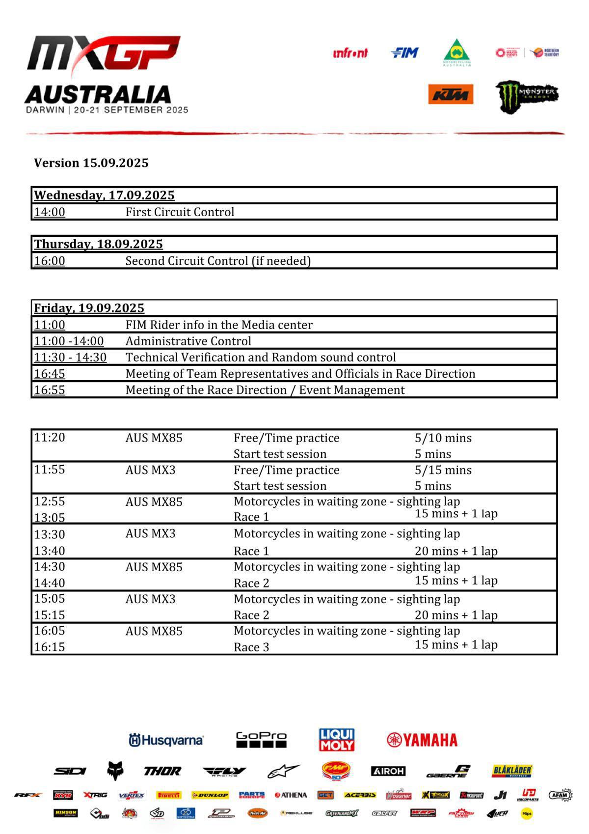 MXGP of Australia : Timetable