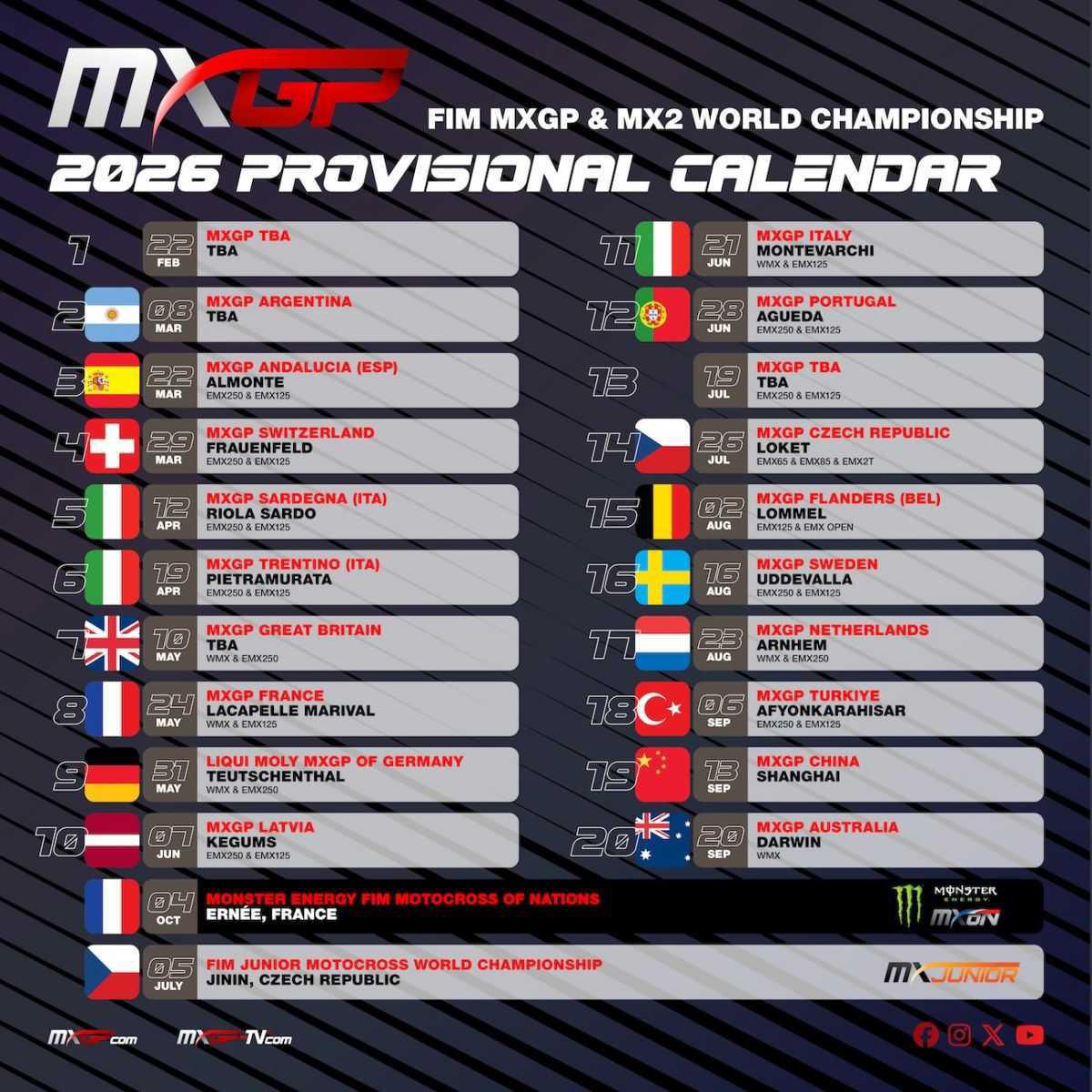 WMX 2026 Provisional Calendar