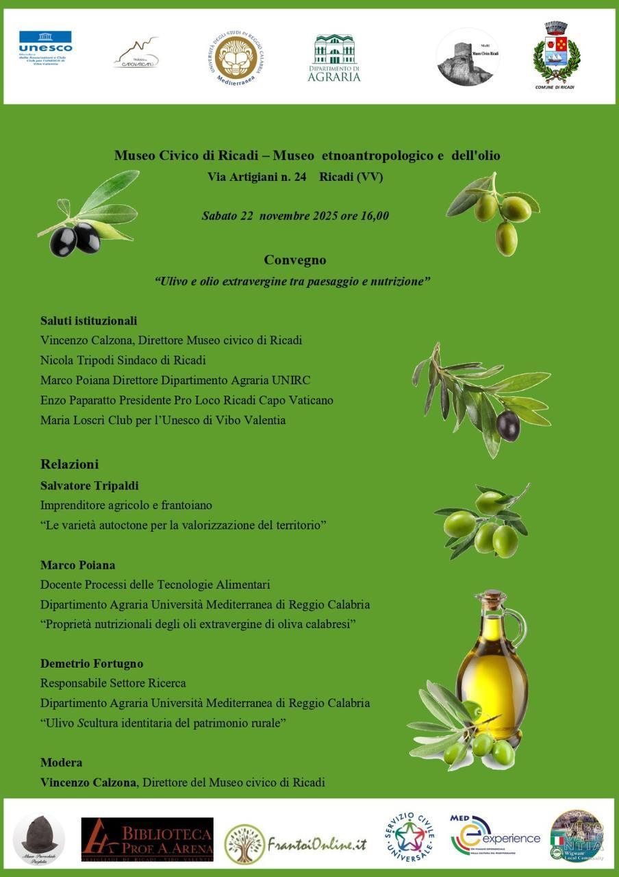 Convegno "Ulivo e olio extravergine tra paesaggio e nutrizione" (inizio ore 16.00)