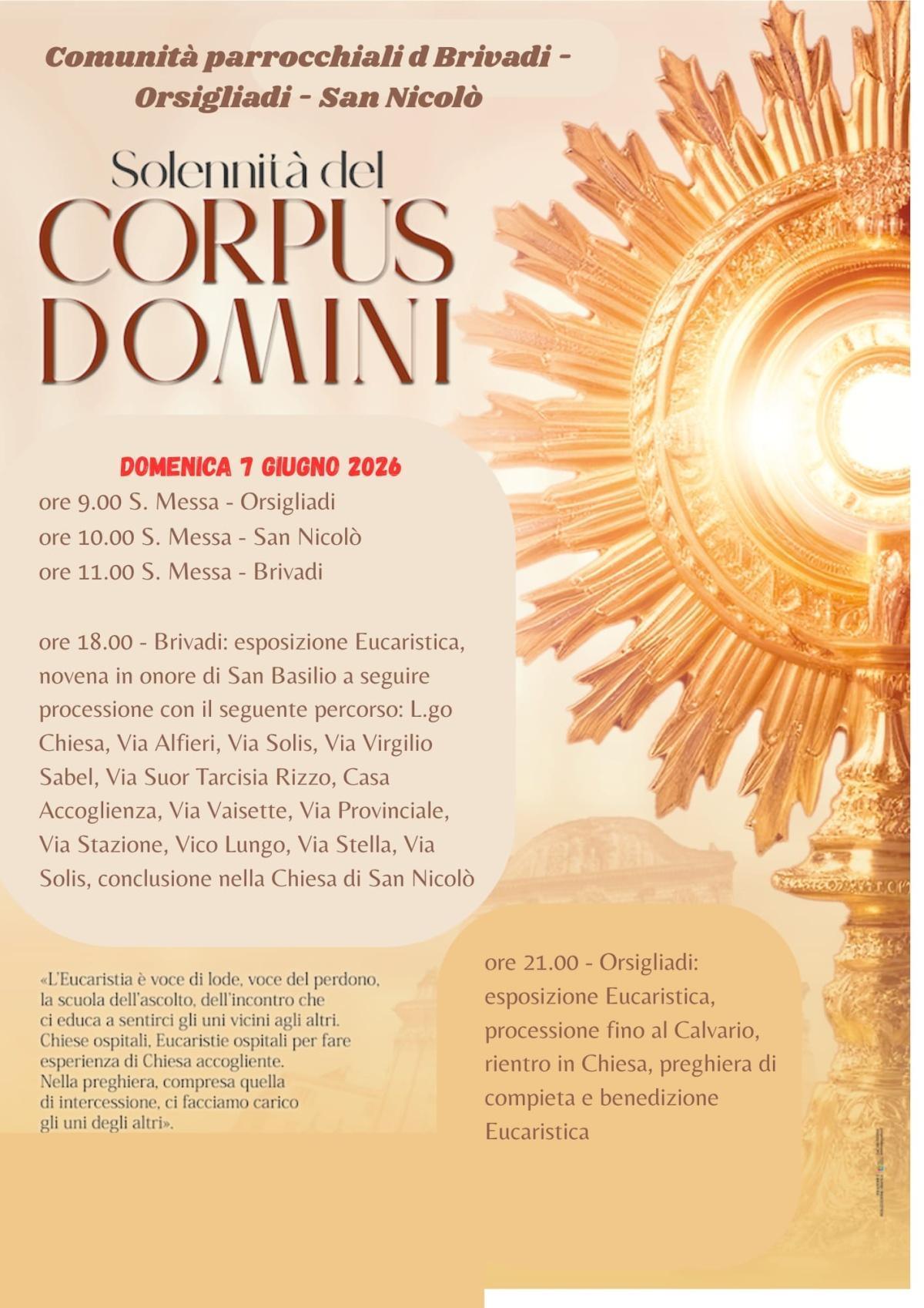 Solennità del Corpus Domini (dalle ore 9.00)