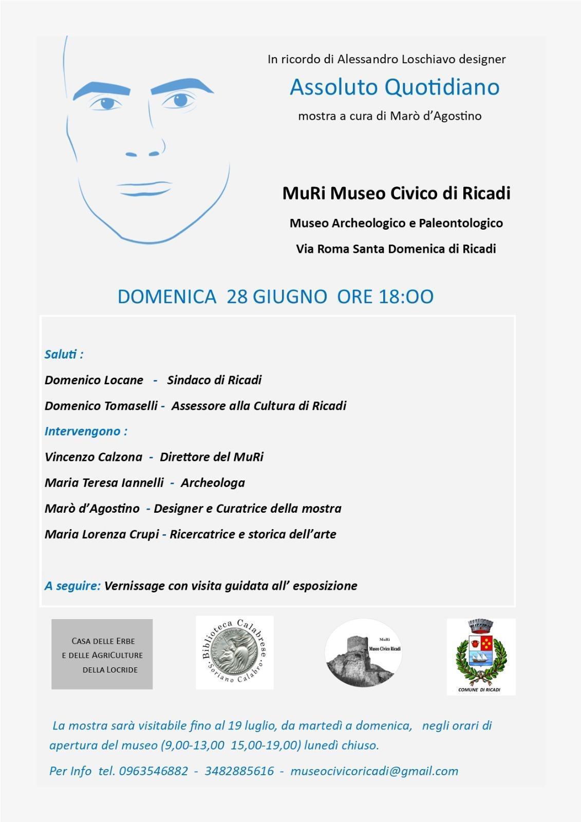 Inaugurazione Mostra - In ricordo di Alessandro Loschiavo designer "Assoluto Quotidiano" (inizio ore 18:00)