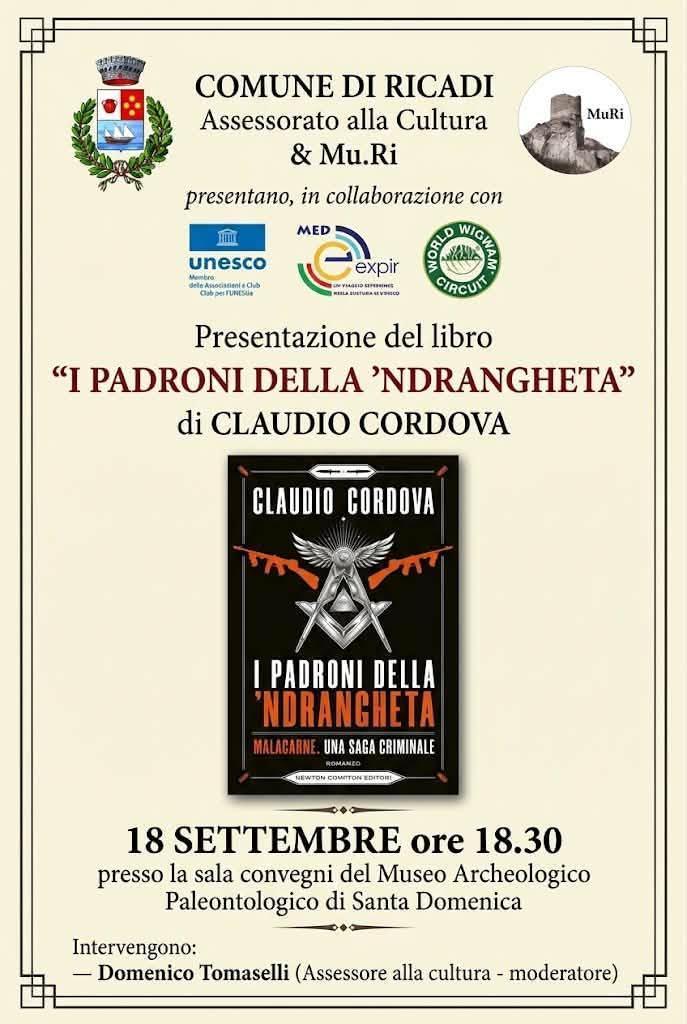 Presentazione libro "I Padroni della "Ndrangheta" di Claudio Cordova (Inizio ore 18.30)