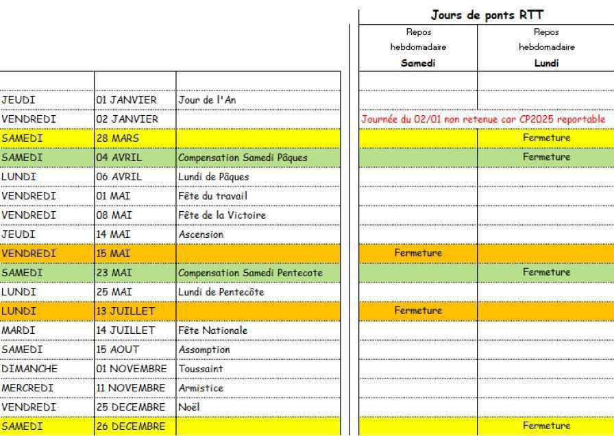 Calendrier Ponts et Jours Fériés 2026 + Vacances de Noël 25/26