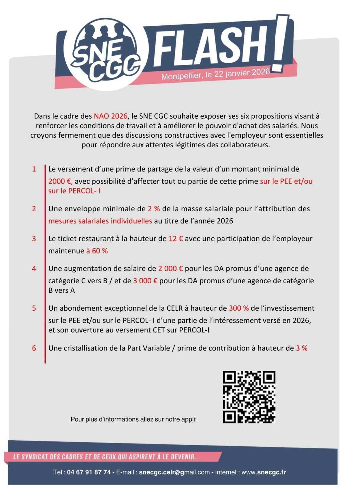 NAO CELR 2026 : Propositions SNE-CGC