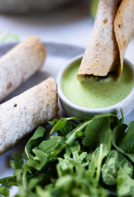 Beef and Bell Pepper Taquitos with Lime Crema