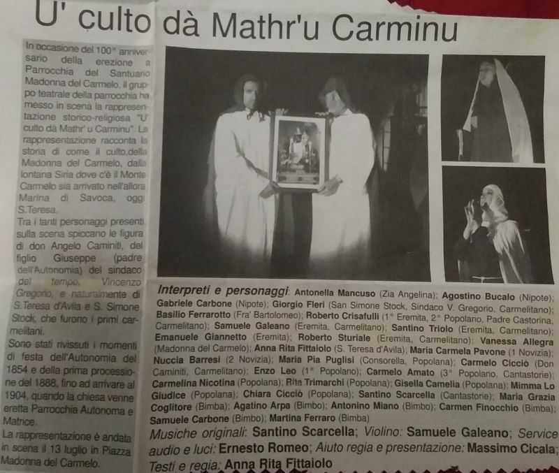Rassegna stampa su "U cultu da matr'u Carminu"