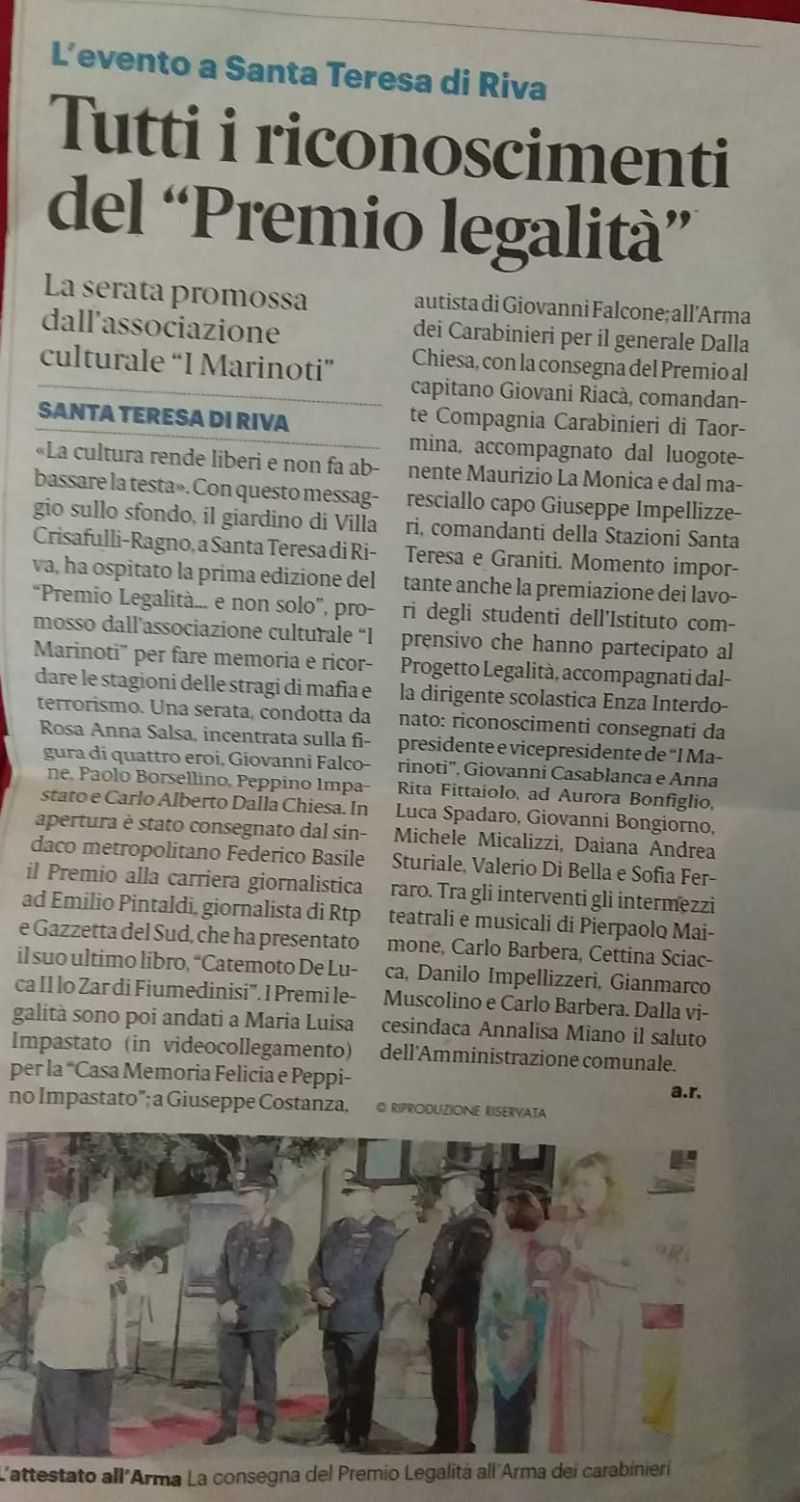 Prima edizione del Premio Legalità...e non solo "I Marinoti"