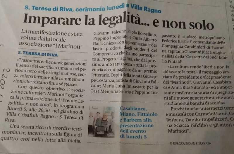 Prima edizione del Premio Legalità...e non solo "I Marinoti"