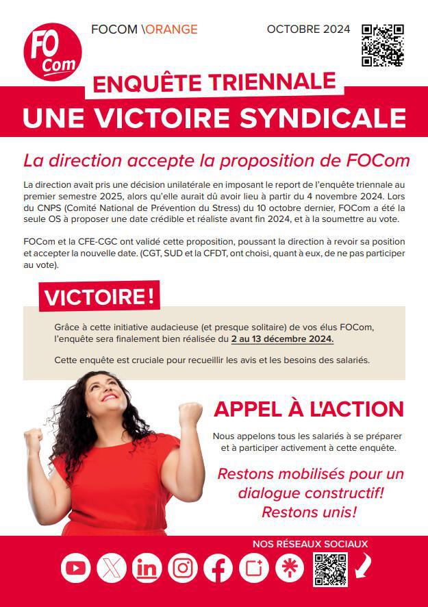 ENQUÊTE TRIENNALE une victoire syndicale