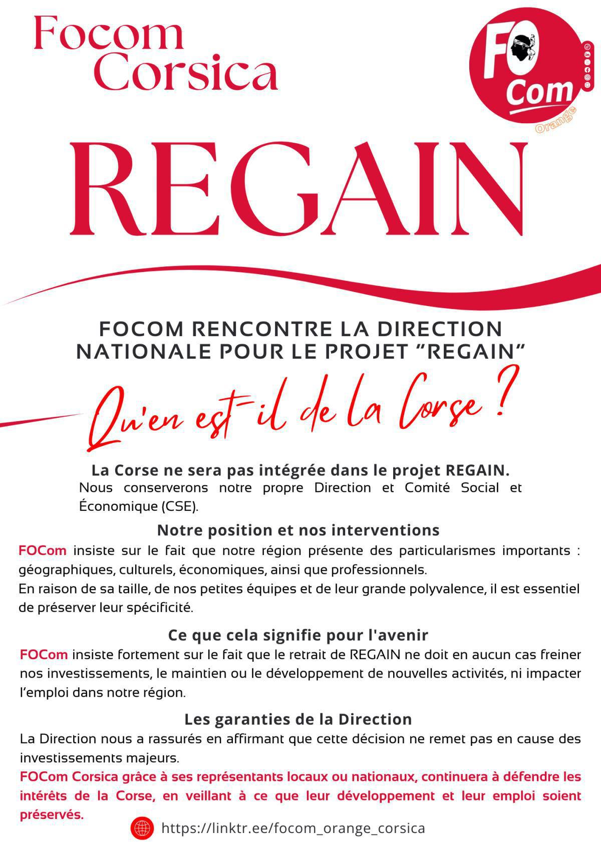 REGAIN : Qu'en est il de la Corse ?