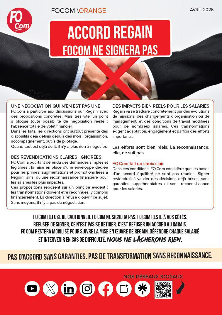 Accord REGAIN : FOCom ne signera pas !