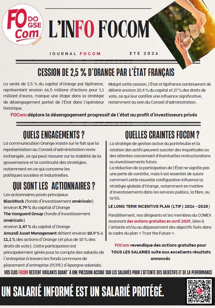 L'État poursuit son désengagement du capital d'Orange !