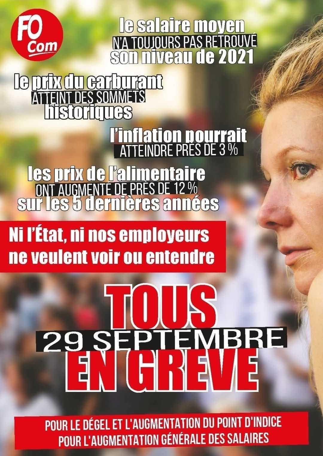 [ GREVE ] Mardi 29 Septembre : TOUS EN GREVE #inflation #salaire #tous #Greve #FOCOM #Prix #carburant #augmentation #TAXE 🔴📣📈 📉