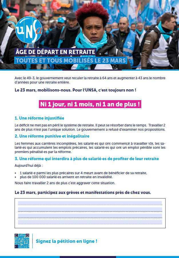 AGE DE DEPART A LA RETRAITE : TOUTES ET TOUS MOBILISES LE 23 MARS 2023