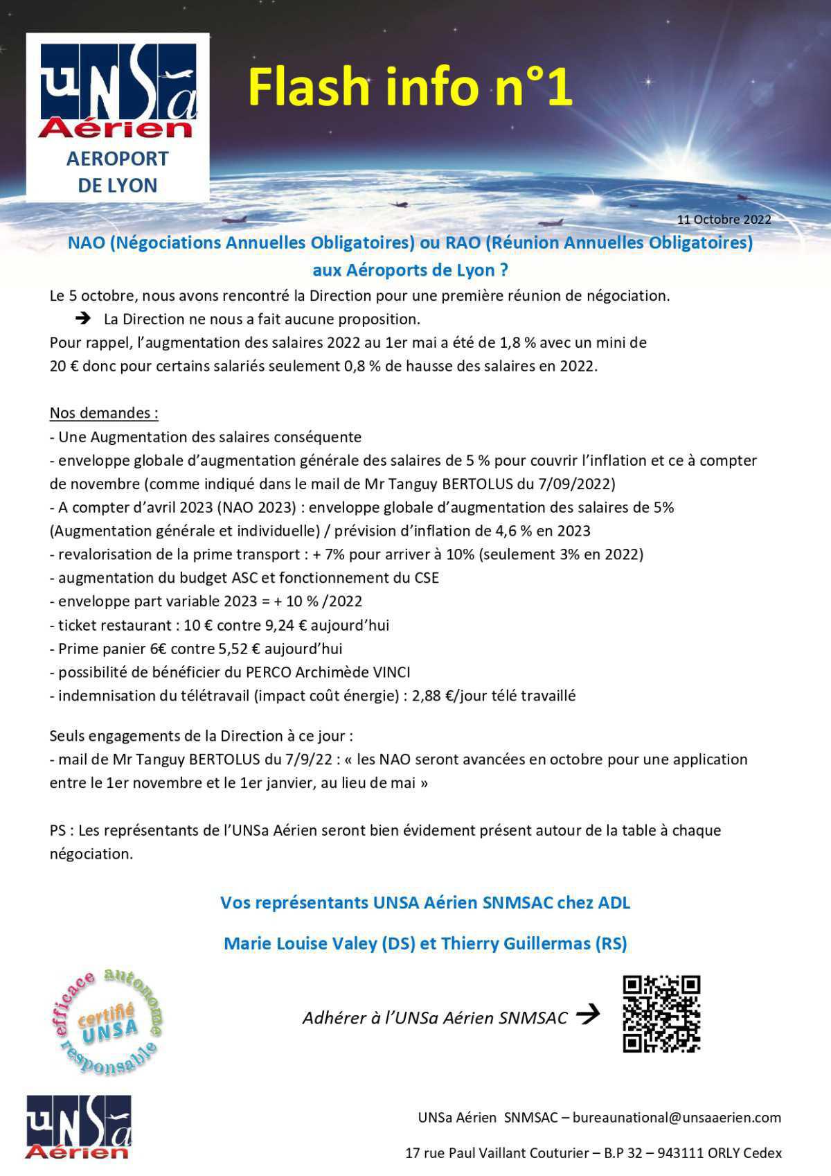 Flash info n° 1 NAO / RAO