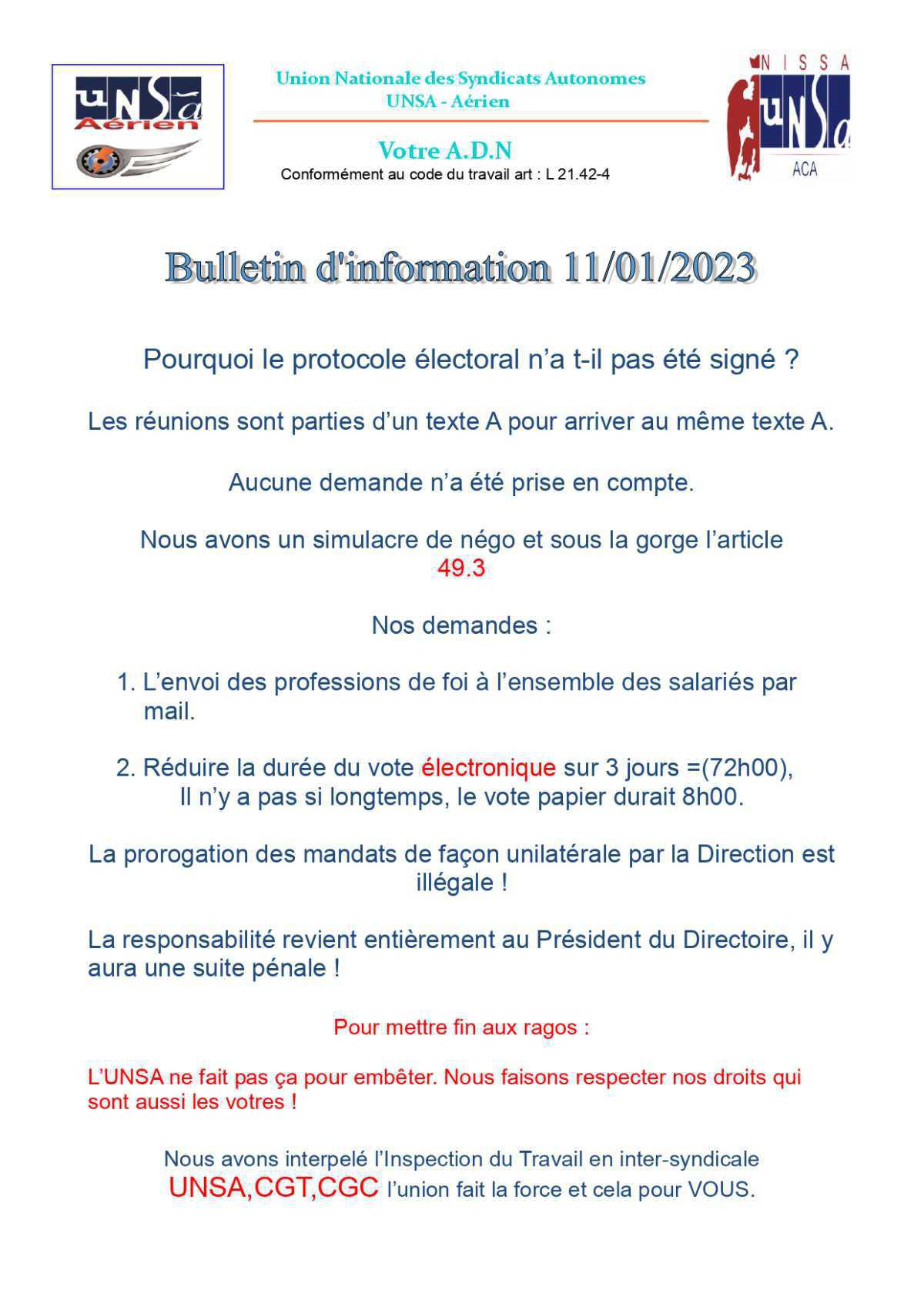 Bulletin d'information du 11/01/2023