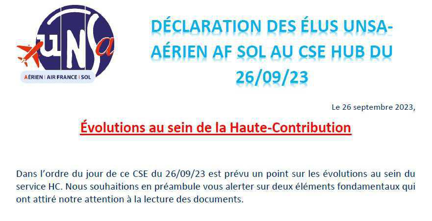 Evolutions au sein de la Haute-Contribution