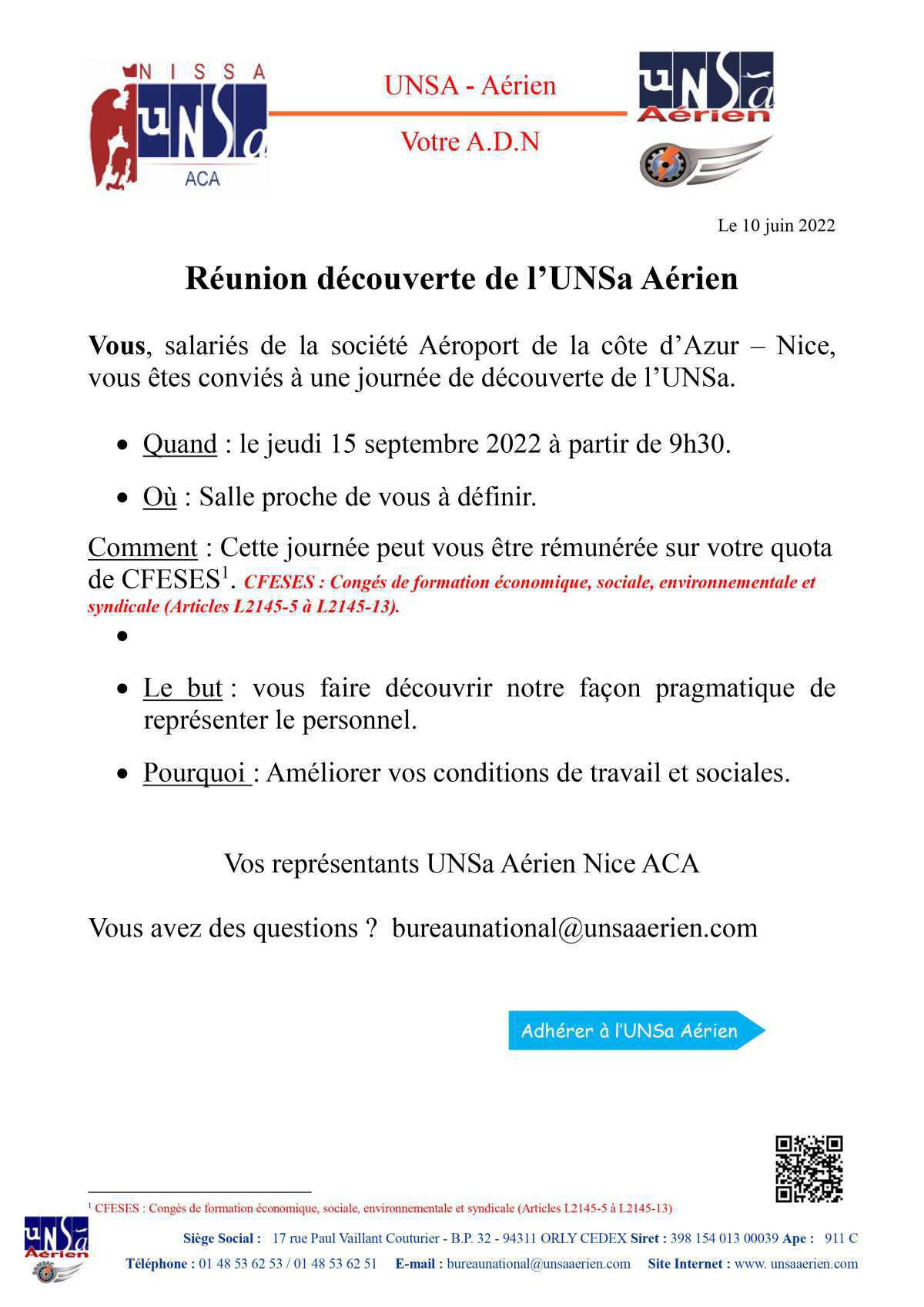 Réunion découverte de l' UNSA Aérien