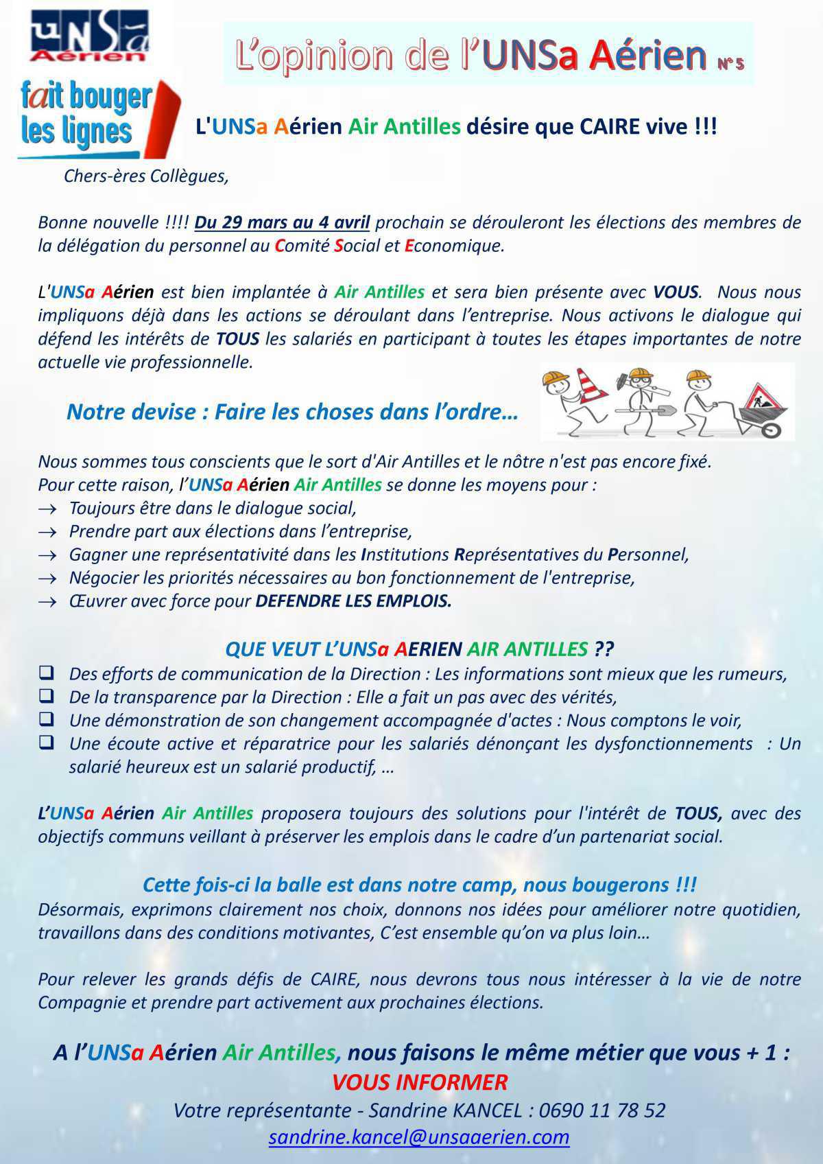 L' Opinion de l' UNSa Aérien Air Antilles n°5
