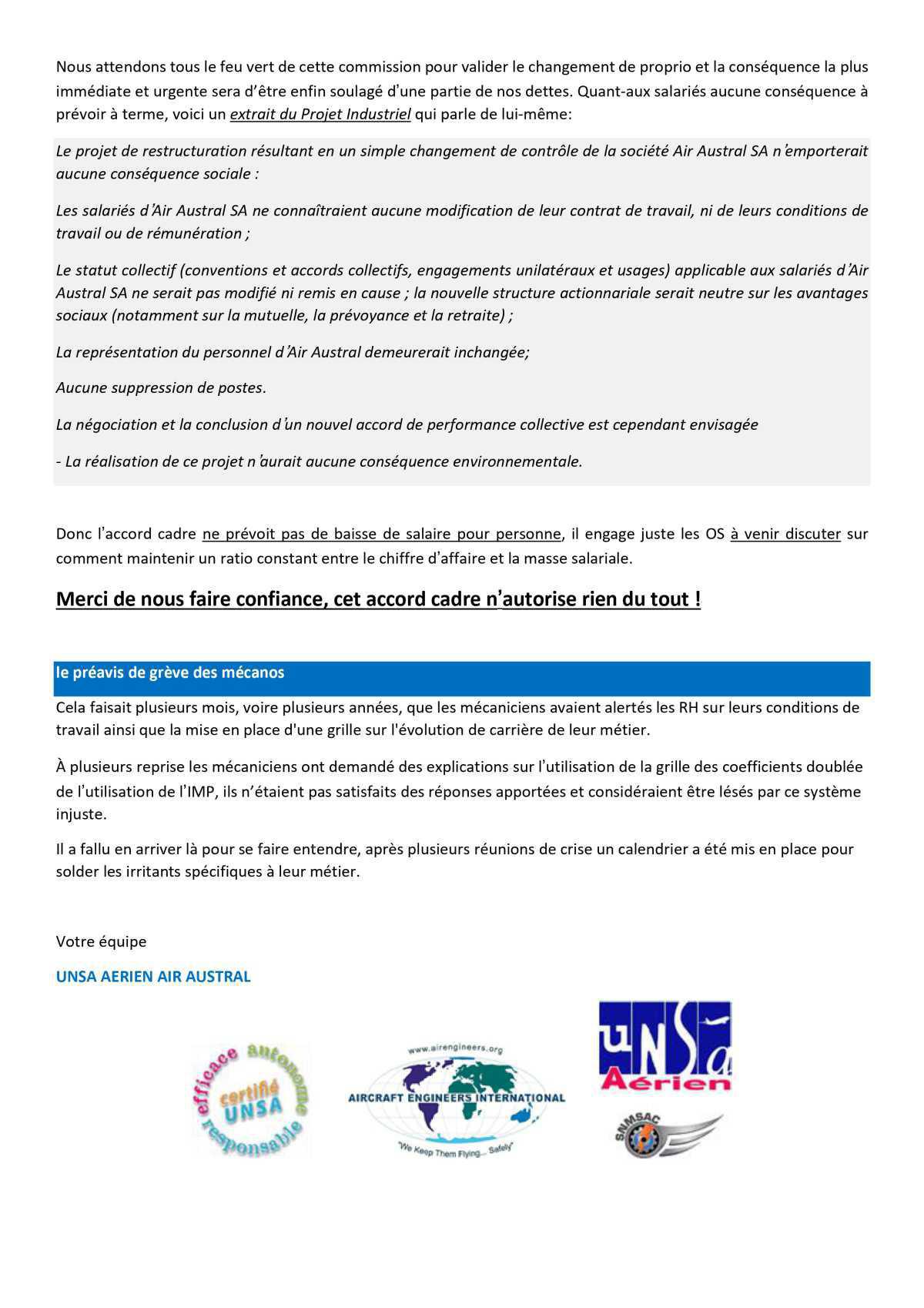 Informations sur l’actualité syndicale d’air austral en ce dernier trimestre 2022