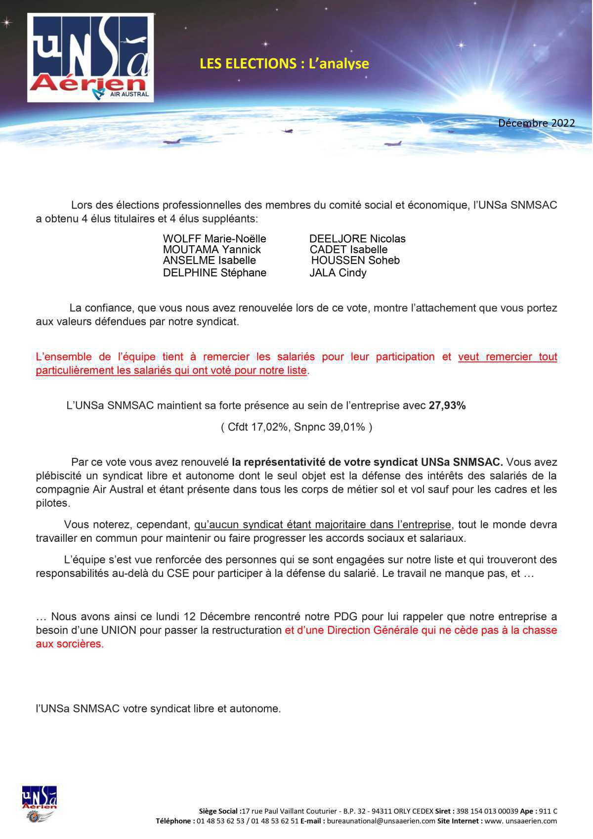 LES ELECTIONS : L’analyse
