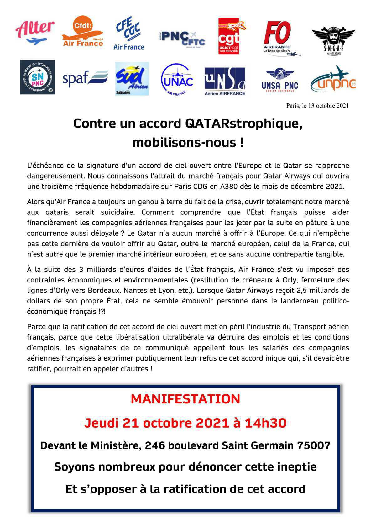 Contre un accord QATARstrophique, mobilisons-nous !