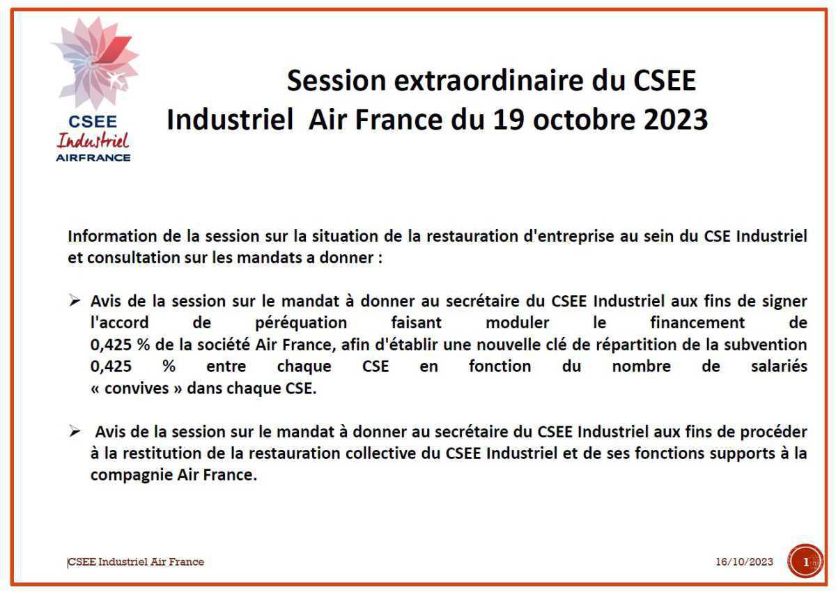 Session extraordinaire du CSEE Industriel Air France du 19 octobre 2023