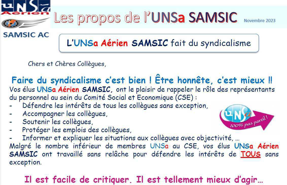 Les propos de l'UNSa Aérien
