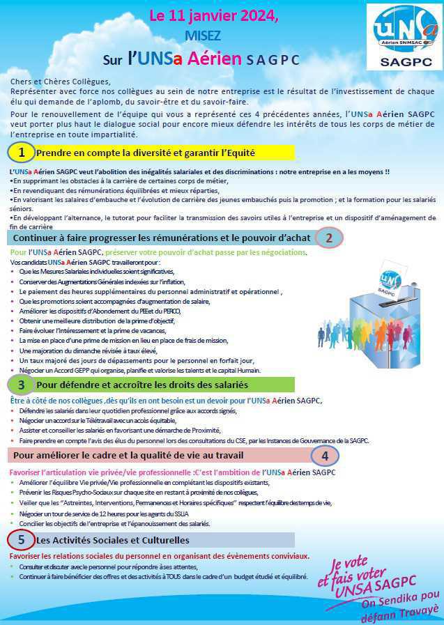 LE 11 janvier - misez sur l'UNSa Aérien SAGPC