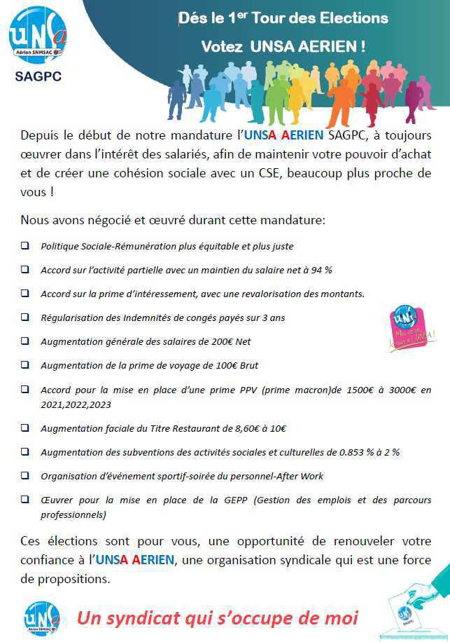 Dès le 1er tour Votez UNSa Aérien