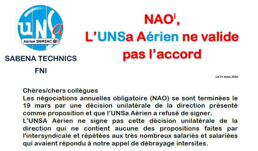 NAO 2024 - NON signées par l'UNSa