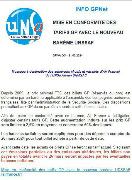 Tarifs GP - Mises à jour Barème URSSAF