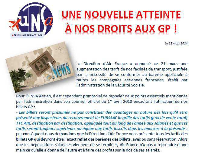 Hausse des Tarifs GP