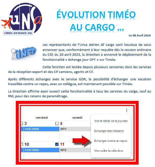 ÉVOLUTION TIMÉO AU CARGO