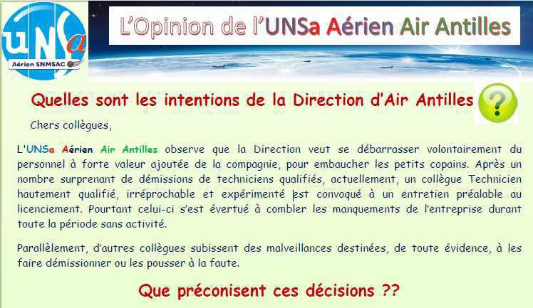 Quelles sont les intentions de la direction d'Air Antilles ?