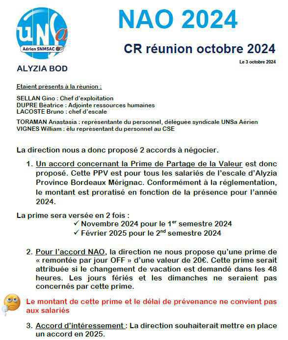 Retour sur la réunion de NAO ...