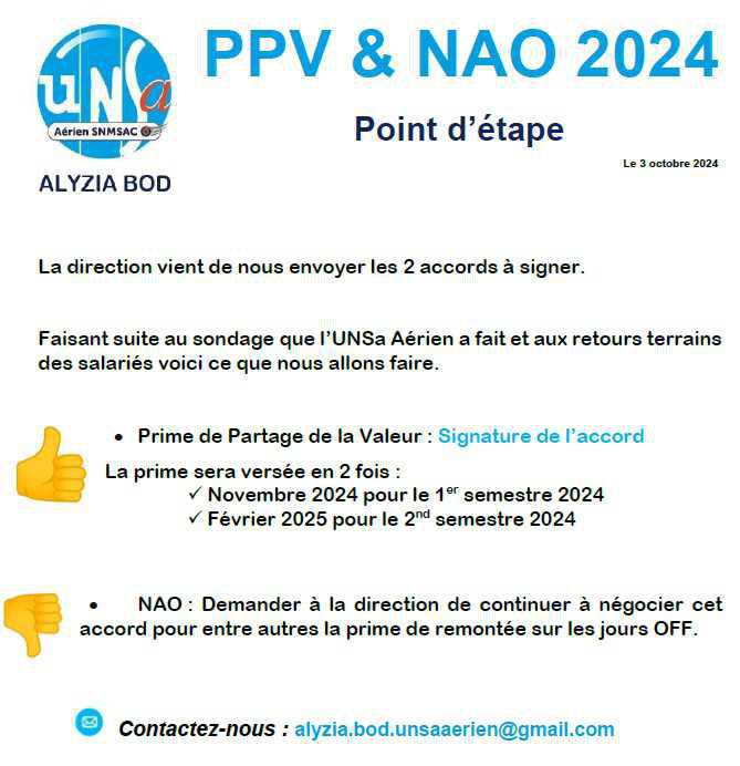 PPV & NAO - Point d'actualité
