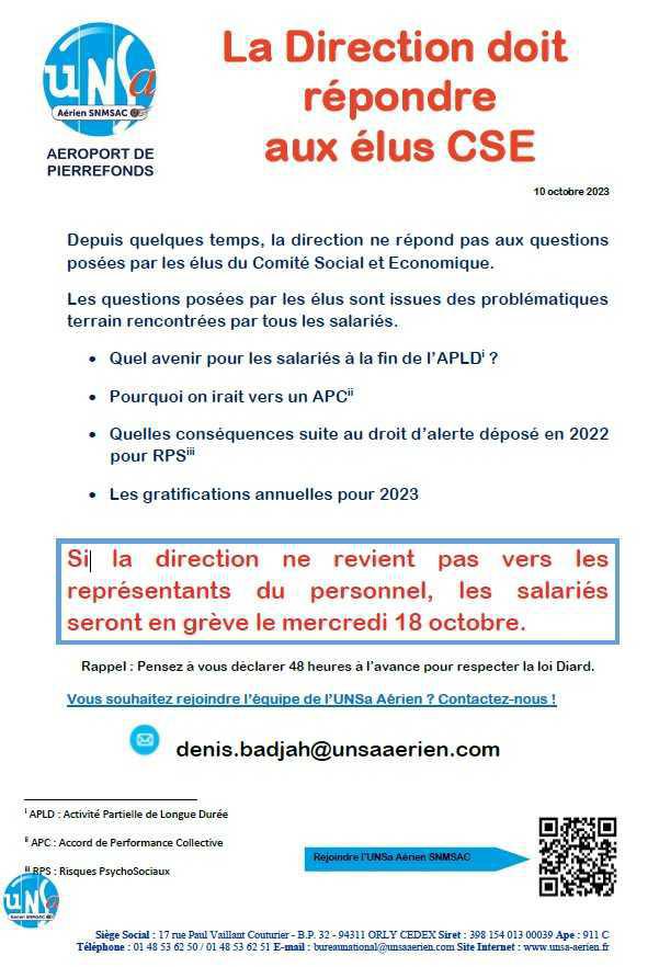 La Direction doit répondre aux élus CSE