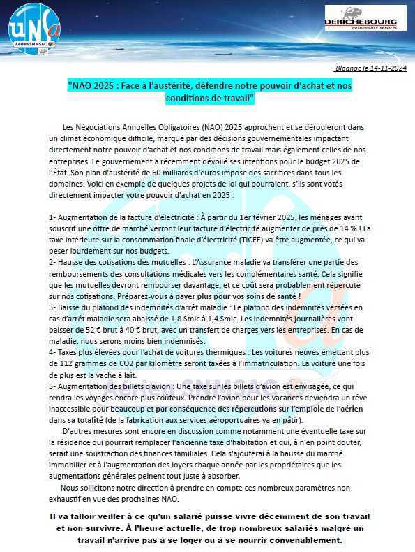 NAO 2025: "Face à l'austérité, défendre notre pouvoir d'achat et nos conditions de travail"