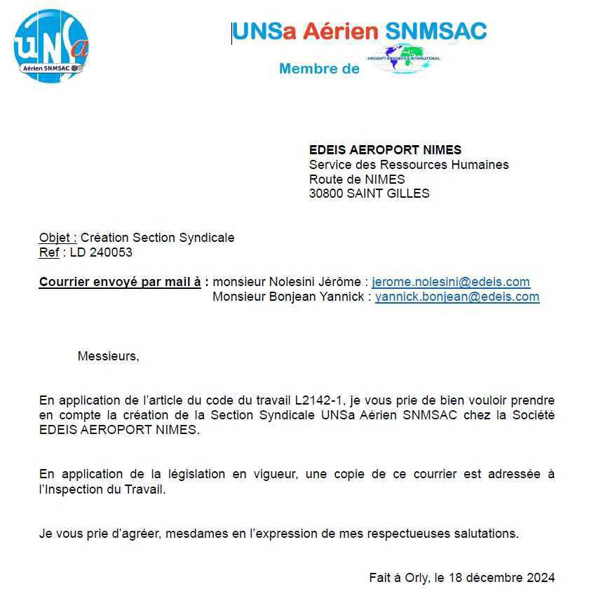 Courrier Section syndicale
